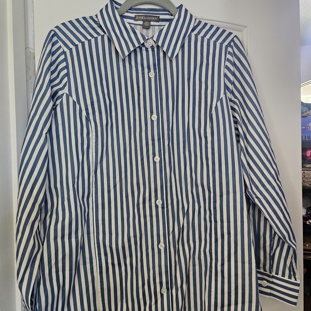 Blue Striped Womens Button Down